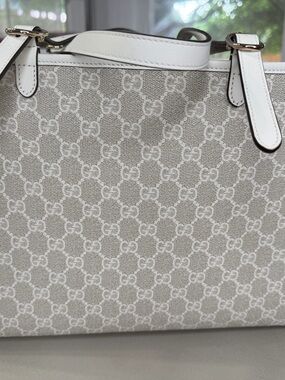 Gucci Beige Large Emblem Tote and White GG Canvas Tote